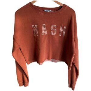Nash Women's Warm Rust Cropped Distressed Sweatshirt Medium Large